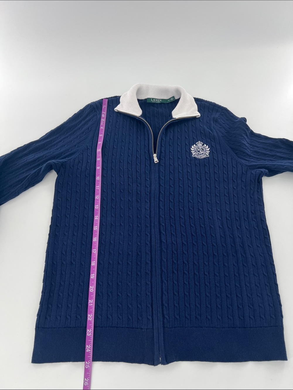 Lauren Ralph Lauren half-knit full-zip sweater embroidered heritage Preppy - Picture 8 of 10